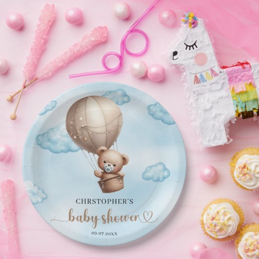 Trendy schattige bruine baby teddybeer heteluchtba papieren bordje (Feest)