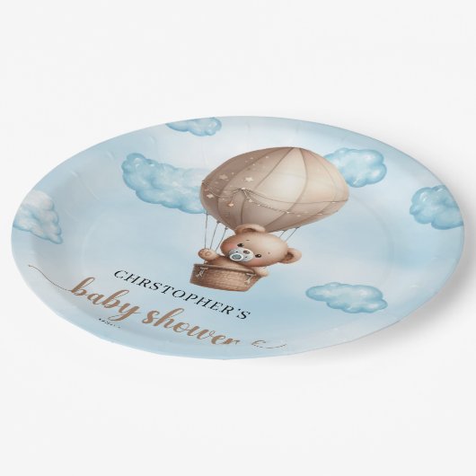 Trendy schattige bruine baby teddybeer heteluchtba papieren bordje (Gekanteld)