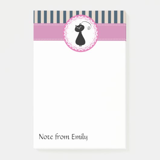 Trendy schattige girly cartoon grappige zwarte kat post-it® notes (Voorkant)