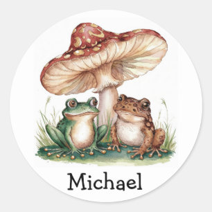 Trendy  Schattige Happy Green Frog en paddenstoele Ronde Sticker