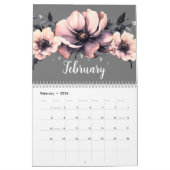 Trendy Schattige Modern Roze Zwart Bloemen Kalender (Feb 2026)