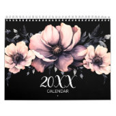 Trendy Schattige Modern Roze Zwart Bloemen Kalender (Hoes)