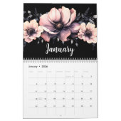 Trendy Schattige Modern Roze Zwart Bloemen Kalender (Jan 2026)