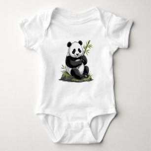 Trendy Schattige Panda Beer Met Groene Bamboe  Romper