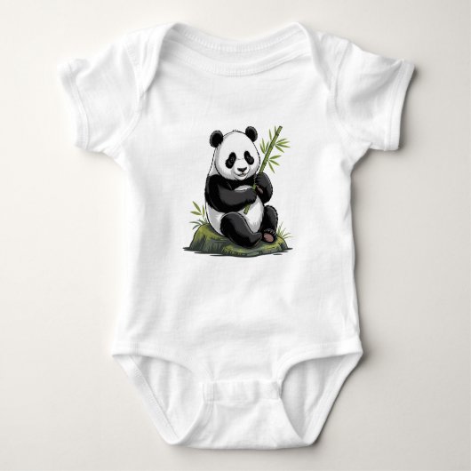 Trendy Schattige Panda Beer Met Groene Bamboe  Romper (Voorkant)