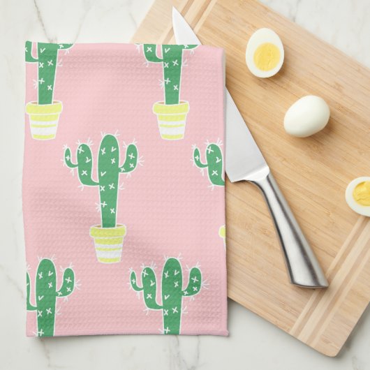 Trendy Schattige Potten Cactus & Roze Theedoek (Quarter Fold)