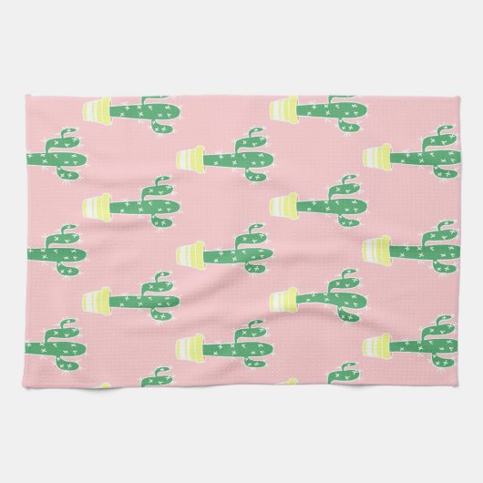 Trendy Schattige Potten Cactus & Roze Theedoek (Horizontaal)