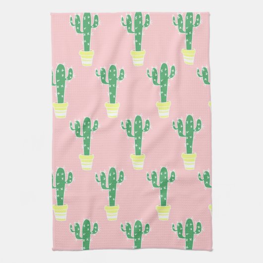 Trendy Schattige Potten Cactus & Roze Theedoek (Verticaal)