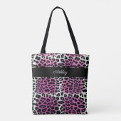Trendy Schattige Roze Zwart Wit Luipaard gepersona Tote Bag (Achterkant)