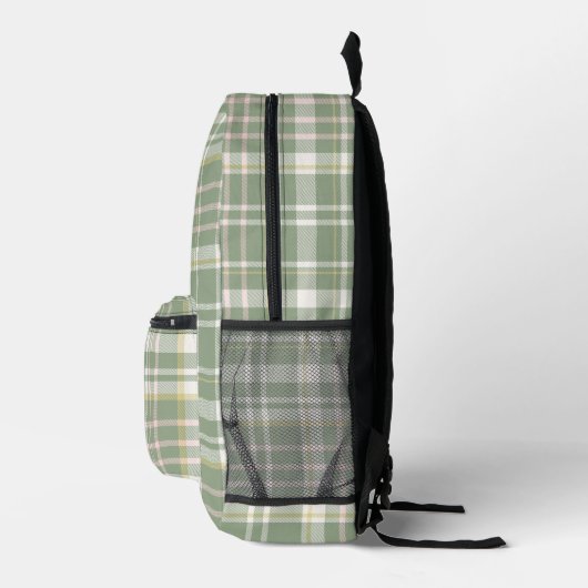 Trendy Schattige Sage Green Plaid Monogram Initial Bedrukte Rugzak (Rechts)
