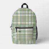 Trendy Schattige Sage Green Plaid Monogram Initial Bedrukte Rugzak (Voorkant)