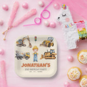 Trendy Schattigee bouwvoertuigen Verjaardagsfeest Papieren Bordje (Feest)