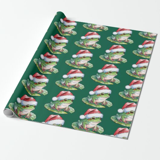 Trendy Schattigee Frog Santa Hat Christmas Cadeaupapier (Uitgerold)