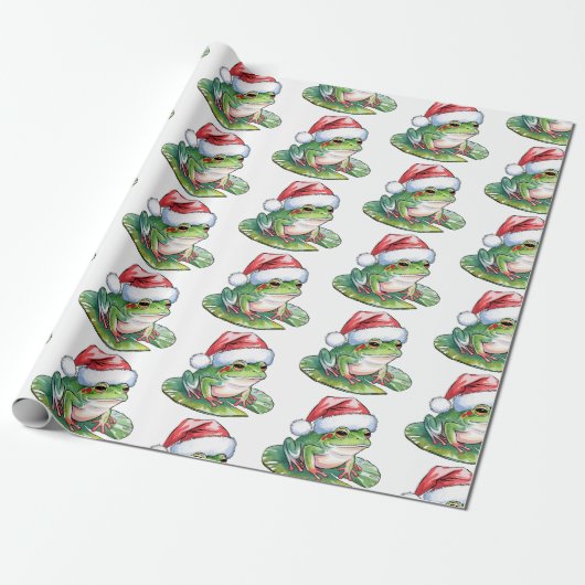 Trendy Schattigee Frog Santa Hat Christmas Cadeaupapier (Uitgerold)