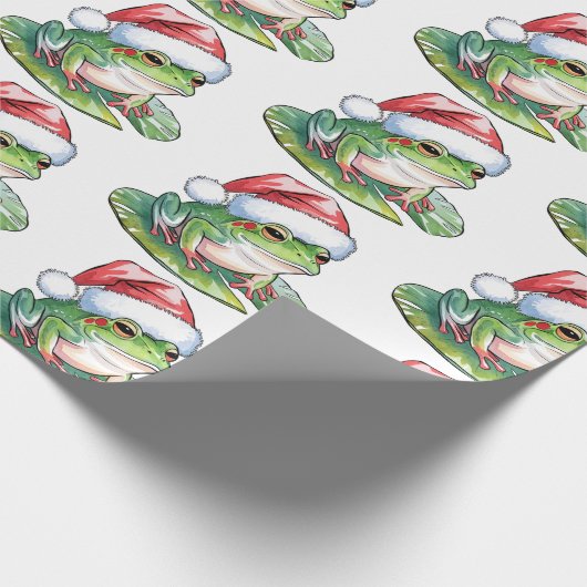 Trendy Schattigee Frog Santa Hat Christmas Cadeaupapier (Hoek)