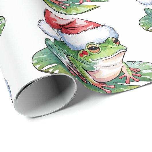 Trendy Schattigee Frog Santa Hat Christmas Cadeaupapier (Rol Hoek)