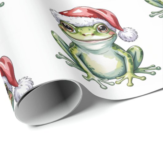 Trendy Schattigee Frog Santa Hat Christmas Cadeaupapier (Rol Hoek)