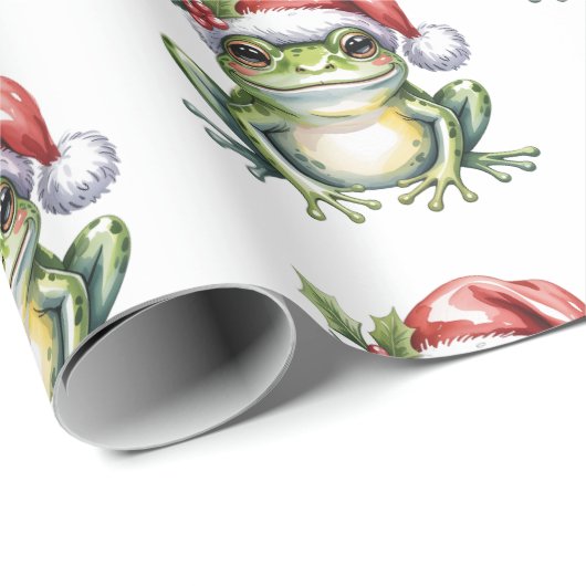 Trendy Schattigee Frog Santa Hat Christmas Cadeaupapier (Rol Hoek)