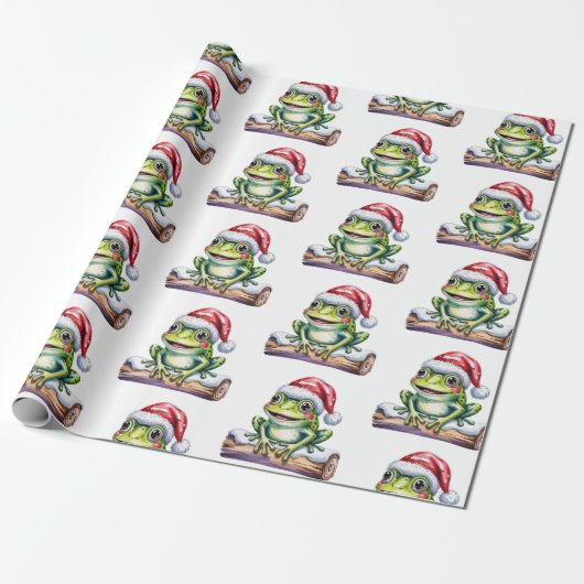Trendy Schattigee Frog Santa Hat Christmas Cadeaupapier (Uitgerold)