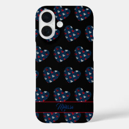 Trendy Schattigee Harten Blauw Rood iPhone 16 Hoesje