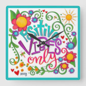 Trendy Schattigee Kinder Unieke Positieve Vibes In Vierkante Klok (Voorkant)