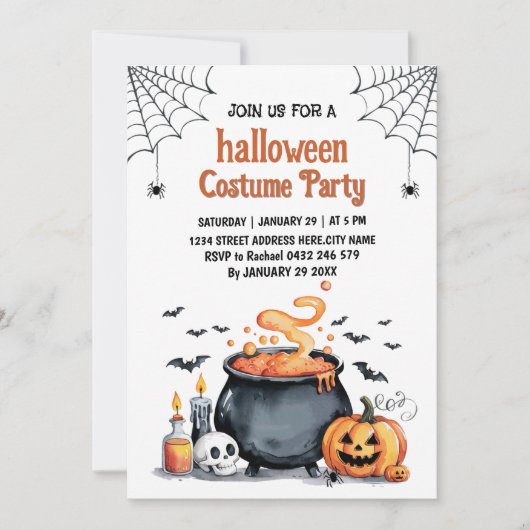 Trendy Schattigee Kostuum Halloween Party Invitati Kaart (Voorkant)