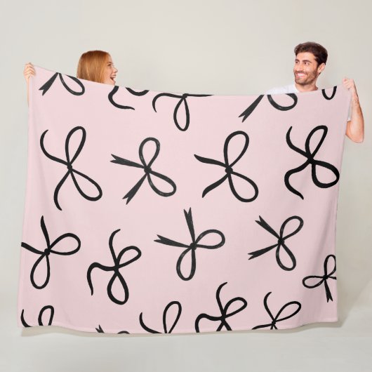 Trendy Schattigee Little Black Bows Pink Fleece Deken (In situ)