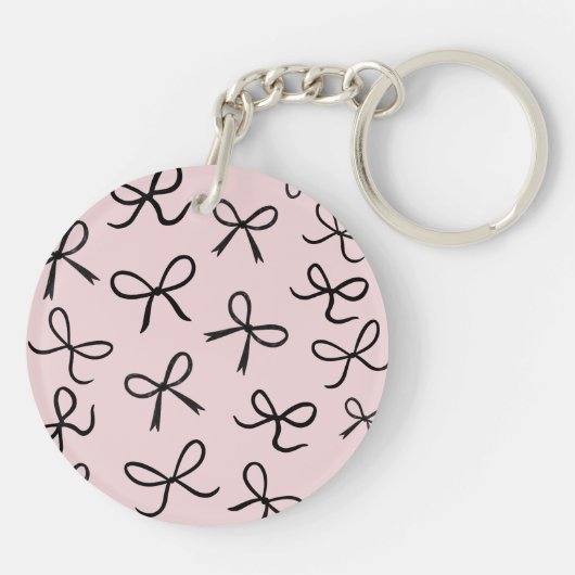 Trendy Schattigee Little Black Bows Pink Sleutelhanger (Achterkant)