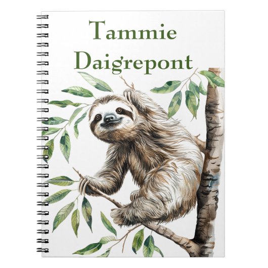 Trendy Schattigee luiaard in een boom Notitieboek (Voorkant)