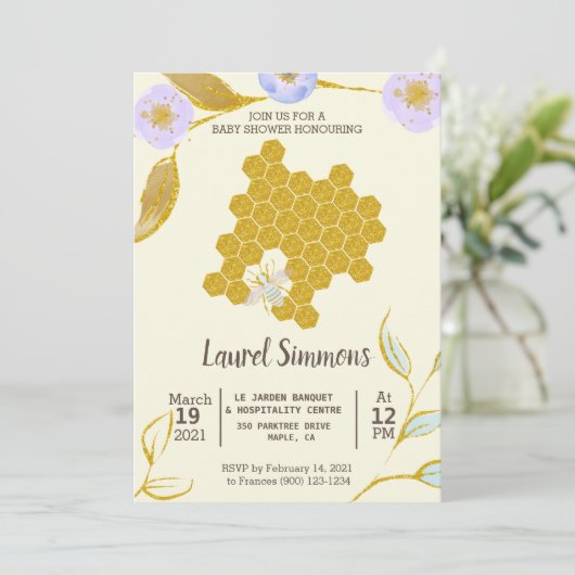 Trendy & Schattigee Waterverf Gold Bee Hive Baby s Kaart (Staand voorkant)