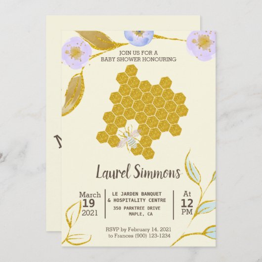 Trendy & Schattigee Waterverf Gold Bee Hive Baby s Kaart (Voorkant / Achterkant)