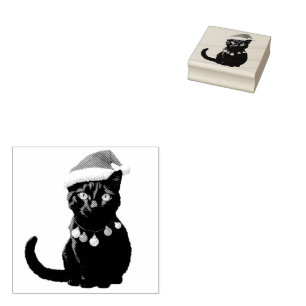 Trendy Schattigee zwarte kerstkat in Santa Hat Rubberstempel