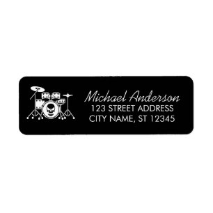 Trendy schedel Drumstel Muziek Drummer Retouradres Etiket