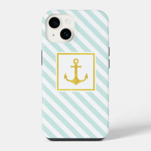 Trendy Scheepsstrepen Nep Glitter Anker Hoesje-M iPhone 14 Hoesje