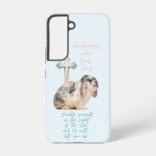 Trendy Schrift Blau Stippen Konijn Pastel Kruis Samsung Galaxy Hoesje