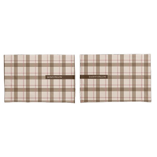 Trendy Scottish plaid tartan beige brown red Kussensloop (Voorkant-Set)