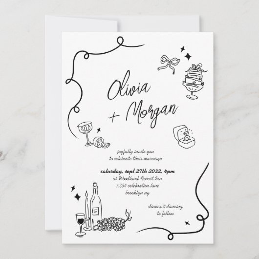 Trendy Scribble Doodle Script bruiloft uitnodiging (Voorkant)