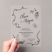 Trendy Scribble Doodle Script Wedding Acryl Uitnodigingen (Insitu (Draagbaar))