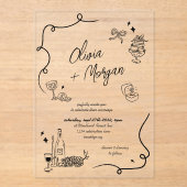 Trendy Scribble Doodle Script Wedding Acryl Uitnodigingen (Voorkant)
