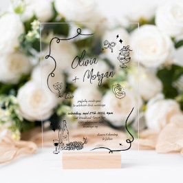 Trendy Scribble Doodle Script Wedding Acryl Uitnodigingen