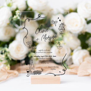 Trendy Scribble Doodle Script Wedding Acryl Uitnodigingen