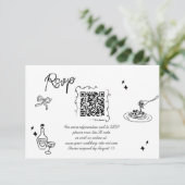 Trendy Scribble Doodle Script Wedding QR-code RSVP Kaartje (Staand voorkant)