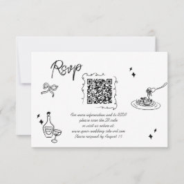 Trendy Scribble Doodle Script Wedding QR-code RSVP Kaartje
