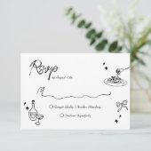 Trendy Scribble Doodle Script Wedding RSVP Kaartje (Staand voorkant)