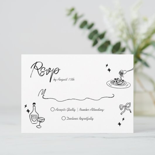 Trendy Scribble Doodle Script Wedding RSVP Kaartje (Staand voorkant)