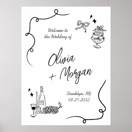 Trendy Scribble Doodle Script Wedding Welkom Poster (Voorkant)