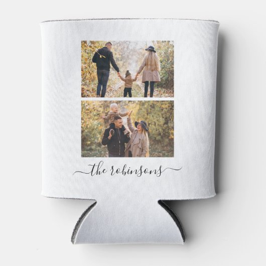 Trendy Script 2 Foto Collage gepersonaliseerd Blikjeskoeler (Voorkant)