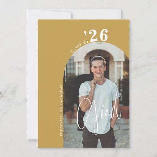 Trendy Script 2-Photo 2024 Gold Afstudeerder Party Kaart (Voorkant)