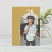 Trendy Script 2-Photo 2024 Gold Afstudeerder Party Kaart (Staand voorkant)