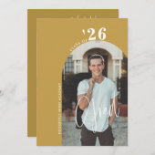 Trendy Script 2-Photo 2024 Gold Afstudeerder Party Kaart (Voorkant / Achterkant)